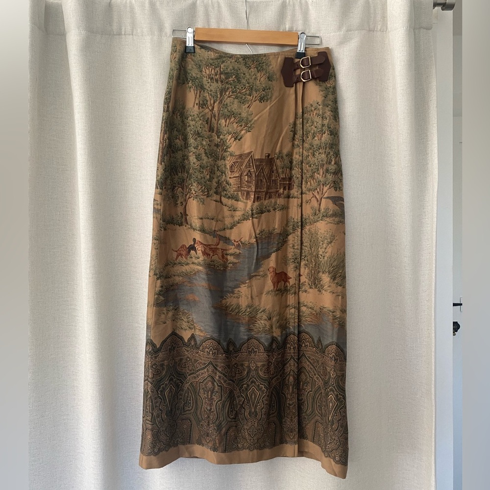 Rare Vintage Lauren Ralph Lauren Brown Scenic Maxi Skirt